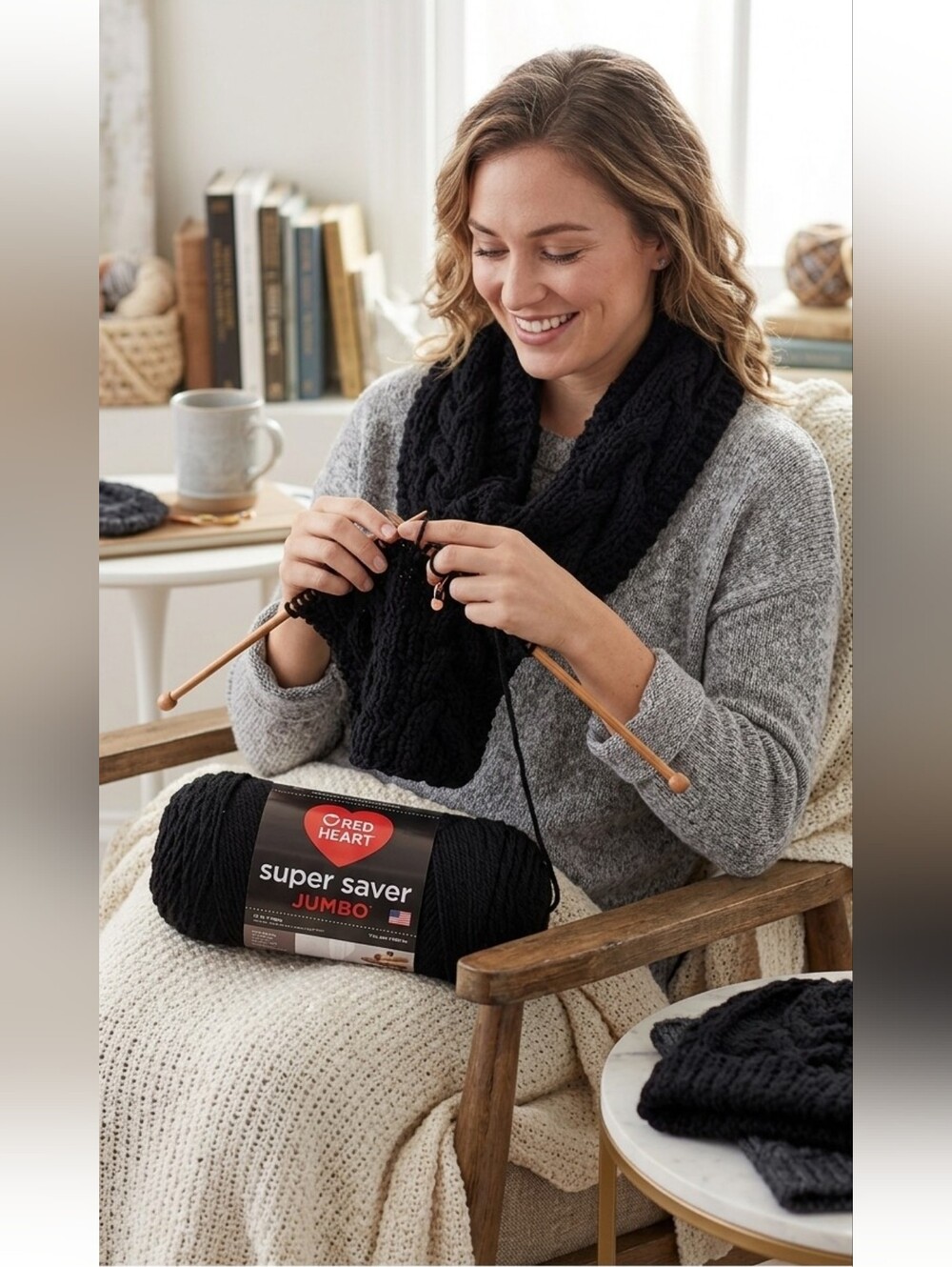 Red Heart Super Saver Jumbo Yarn Black No Dye Lot 14oz 744